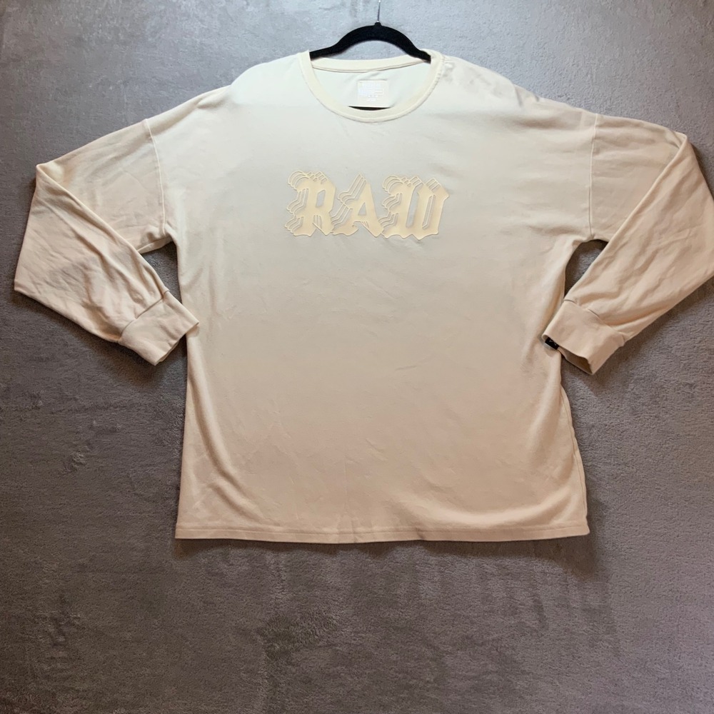 Rawgear Mens RAW Graphic Long Sleeve Shirt Cream RG405 Streetwear Gym Tee Medium